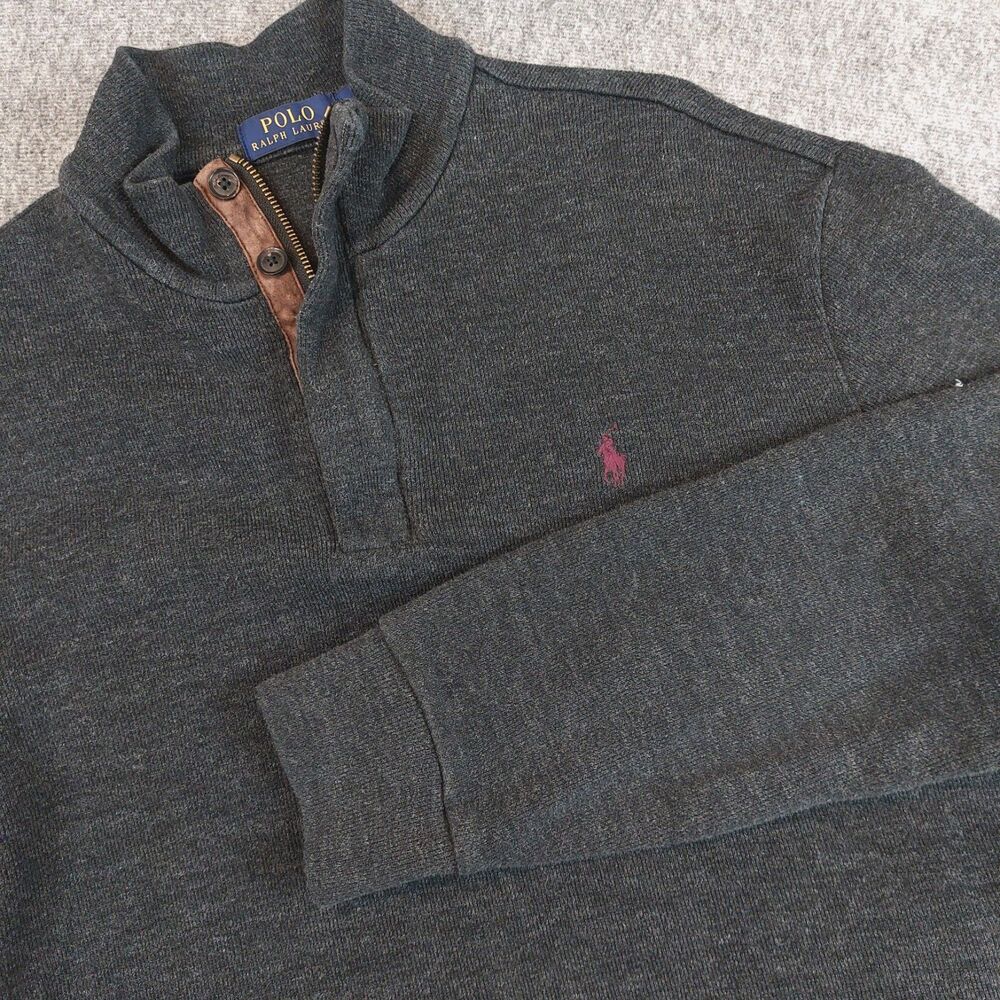 Polo Ralph Lauren 1/4 Zip/Button Mock Neck Sweater Mens M Black Hybrid Pullover